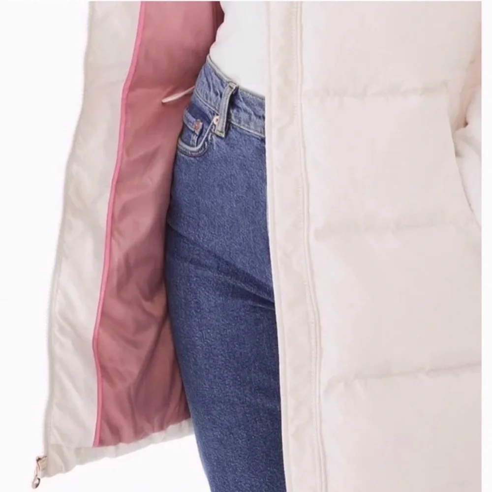 KATE SPADE Mixed Media Sherpa and Down Coat, French Cream